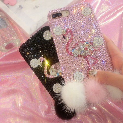 Flamingo Fashion Bling Diamond Fur A-Class Crystal Phone Case Cover - Picture 6 of 6