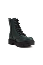 SODA FIRM - Lace-up combat boots with cleated sole and side zipper Forest PU 8.5