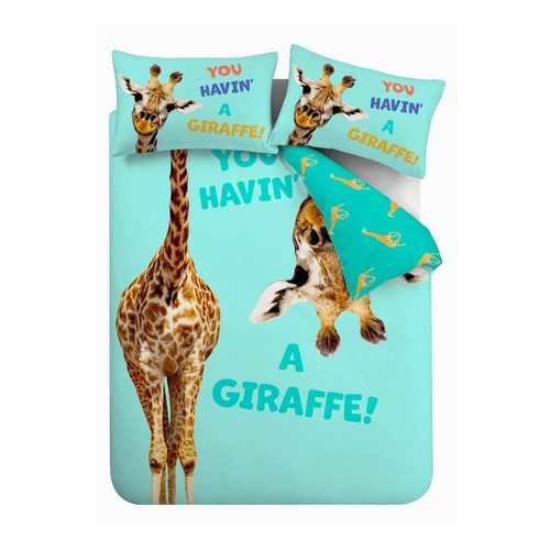 Catherine Lansfield Havin A Giraffe Reversible Duvet Cover Bedding Set Aqua - Picture 8 of 9