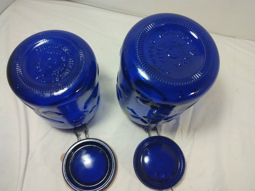 2 frascos vintage de vidrio azul cobalto conservas patrón corazón hecho en Italia (29xx) - Imagen 6 de 12