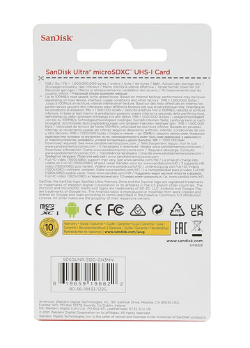 SanDisk Ultra MicroSDXC UHS I 512gb Memory Card, Memory Stick SDSQUNR-512G-GN3MN - Picture 2 of 2
