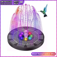New Solar Fountain Pump Bird Bath Solar Power Glass Panel 6 LED Light for Pond