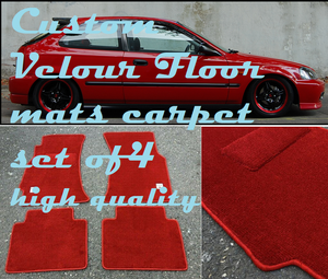 Fit For Civic Ek 9hatchback 92 95 Type R Custom Velour Floor Mats Carpet Red 4pc Ebay