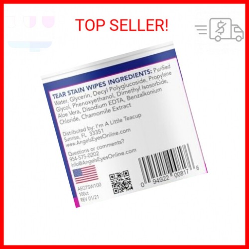 ANGELS' EYES Gentle Tear Stain Wipes for Dogs and Cats | 100 ct Presoaked & Text - Picture 2 of 2
