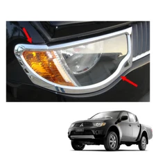 06 - 14 Head Lamp Light Cover Chrome Trim 2 Pc For Mitsubishi L200 Triton Pickup