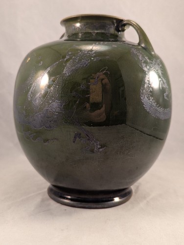 Antique Japanese Izumo Jakuzan Wakayama Ceramic 2-Handled Jar Vase Dragons - Picture 10 of 22