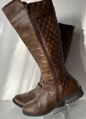 FOREVER Women’s Brown Knee-High Boots Size 8.5 Block Heel Almond Toe - Picture 1 of 17
