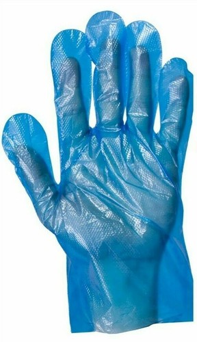 Disposable Food Safe Textured Blue PE Plastic Polythene Gloves - Catering - Picture 5 of 12