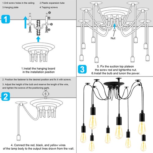 DIY 4/6/8/10 Heads Ceiling Light Simple Pendant Light Edison Chandelier Vintage - Picture 6 of 29