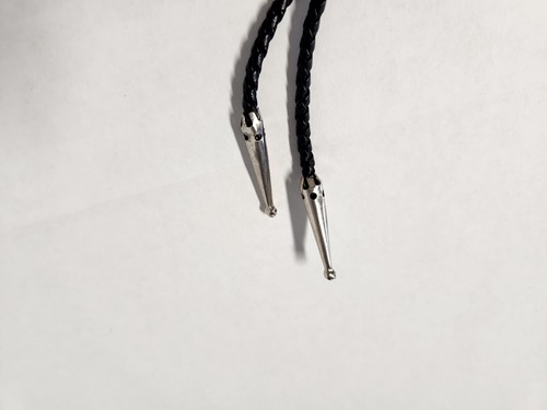 Vintage Sterling Malachite Navajo RH Signed Bolo Tie Southwest Greens Black - Picture 11 of 16