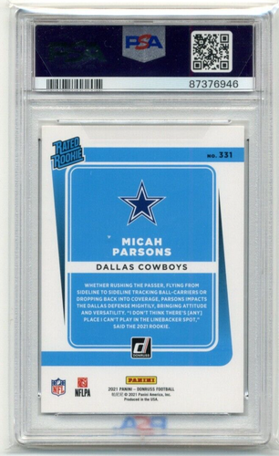 2021 Donruss #331 Micah Parsons RC PSA 10 Gem Mint Cowboys - Bild 2 von 2