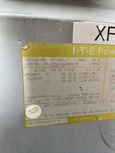 ITE 3F3Y030-IF, 30 KVA 3Ø 480 X 120/208 VOLT TRANSFORMER - Picture 2 of 4