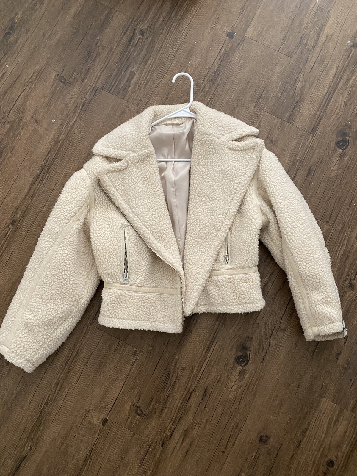 & Other Stories Cropped Faux shearling biker jacket In Beige