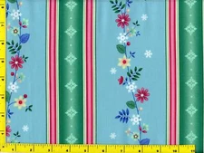 Stripes of Snowflakes Flower Vines & Diamonds By The Yard CFLBLU03635