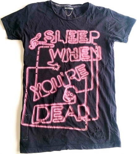 Men’s Religion Black T-Shirt Sleep When You’re Dead Stud Jewel Small Top Tee S