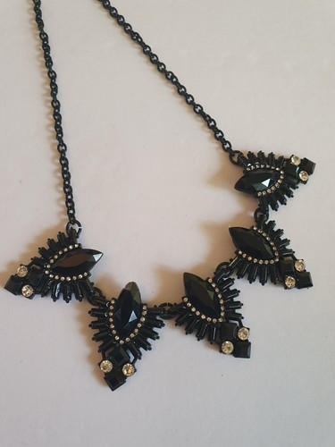 Black Metal Statement Necklace With Diamantes On Chain