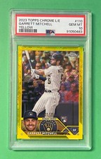 2023 TOPPS CHROME L/E GARRETT MITCHELL YELLOW LOGOFRACTOR ROOKIE RC 31/75 PSA 10