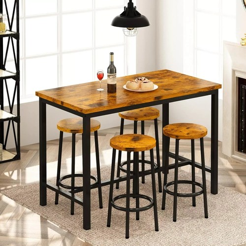 AWQM Bar Table and Chairs Set Industrial Counter Height Pub Table with 4 Chairs