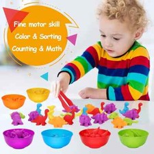 Montessori Color Sorting Toy   6 Eating Bowls  2 Tweezers for Kids  Toddlers