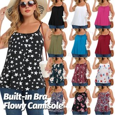 S-4XL Camisole with Built in Bra Plus Size Tunic Tops Womens Loose Cami Blouses