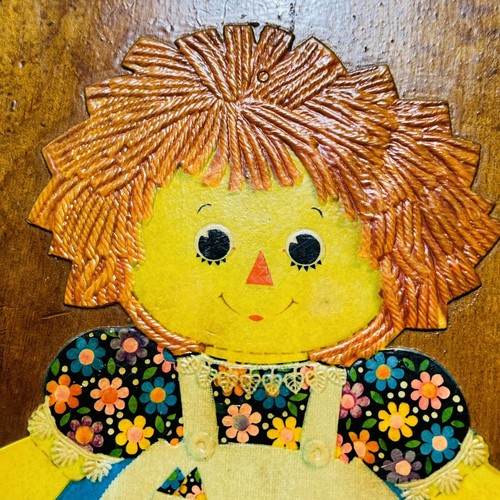 Vtg Raggedy Ann & Andy Wooden Hanging Wall Art 13x9 1960s Children Room Decor - Picture 4 of 9