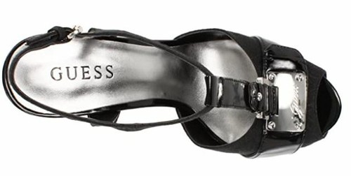 GUESS Kringa Black Logo Denim/Leather T-Strap Platform Peep-toe Heels, 8.5M - Picture 4 of 6