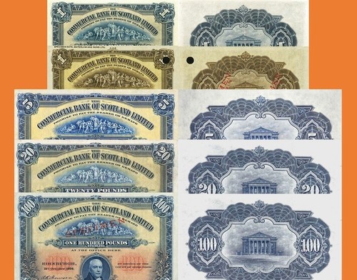 (Reproduktionen) Geldscheine  Scotland - Commercial Bank of Scotland   1924-1937