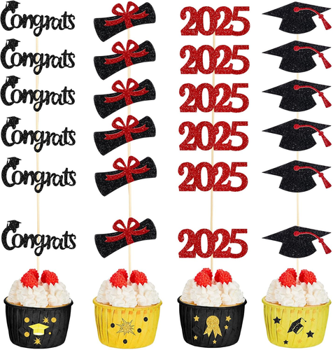 100 Pack 2025 Graduation Cupcake Toppers Grad Cap Food Appetizer Picks Cake Grad - Picture 10 of 12