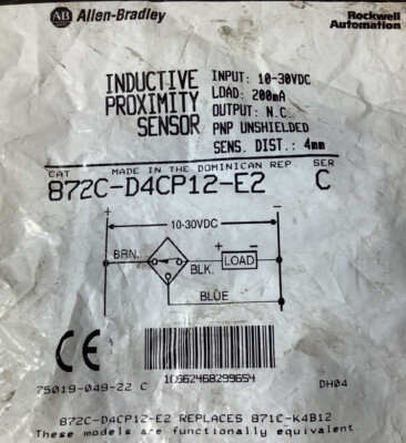 Allen Bradley 872C-D4CP12-E2 Proximity Sensor Replaces 871C-K4B12  10-30VDC NEW!