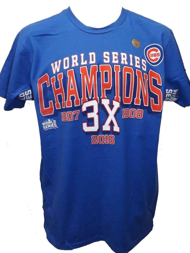 New 1907-1908-2016 3X Champions Chicago Cubs Mens S-M-L-XL-2XL-3XL Blue  Shirt