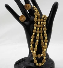 1962 CROWN TRIFARI Electra Necklace & Earrings Textured Gold Tone Spiky Beads