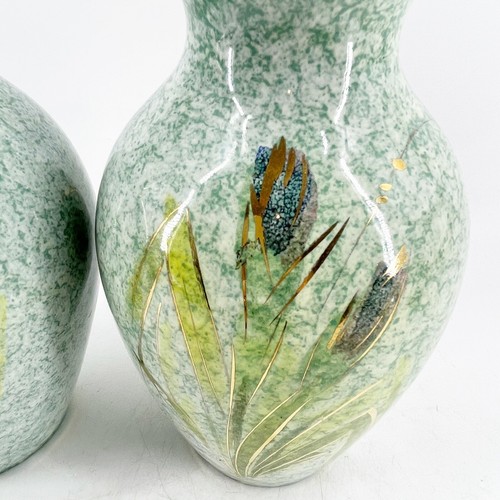 Coppia Vasi Insegna Italiana V200/24 Ceramica Dipinta A Mano Verde Oro Floreale Italia - Foto 6 di 9