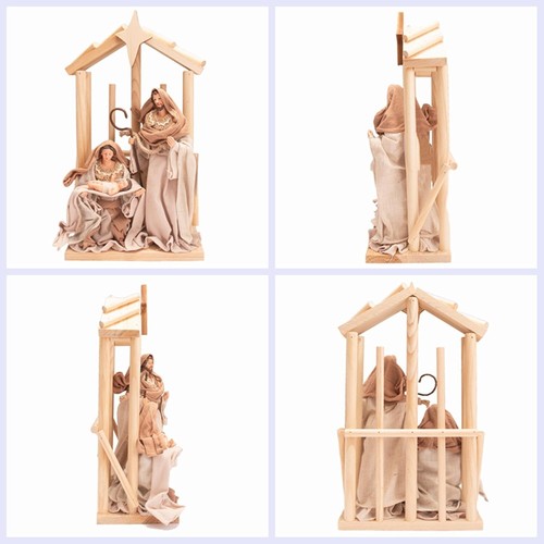 Pine Wood Nativity Set Holy Family in Cotton Fabric Clothes 14" Resin Figurine - Picture 6 of 6
