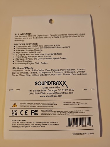 Soundtraxx ~ Tsunami 2 ~ TSU-N18 ~ Steam-2 ~ DCC Sound Decoder ~ Next18 ~ 884010 - Picture 2 of 2