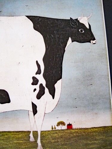 WARREN KIMBLE Holstein Cow-American Folk Matted 12 x116 marco de madera negro firmado - Imagen 2 de 5