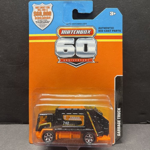 2012 Matchbox 60th Anniversary Black Orange Garbage Truck Trash Service 742 - Picture 2 of 6