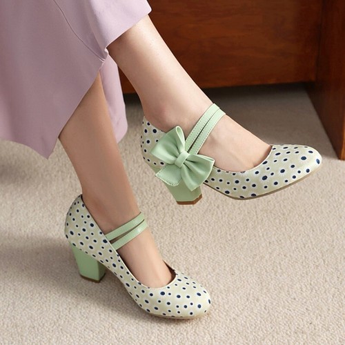 Sweet Womens Mary Janes High Chunky Heels Shoes Round Toe Bowknot Party Shoes Sz - Bild 24 von 29