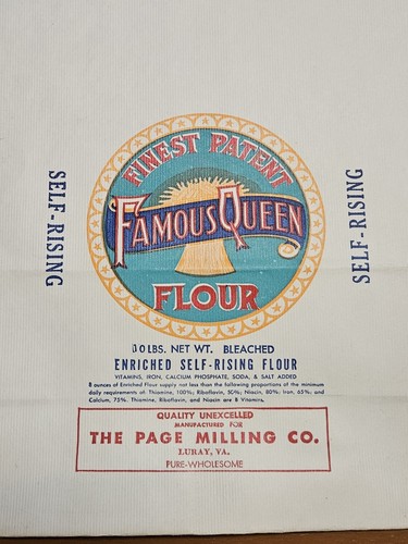 New Vintage Page Milling Company Luray VA Famous Queen Flour 10 lb. Bag Sack - Picture 3 of 6