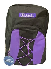NWT Bazic Backpack Book Bag Black With Purple.