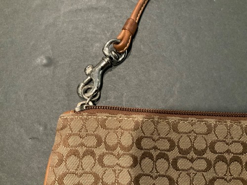 Coach Brown Logo Zippered Wristlet 6.5" x 4" used A+ shape see photos - Picture 7 of 19