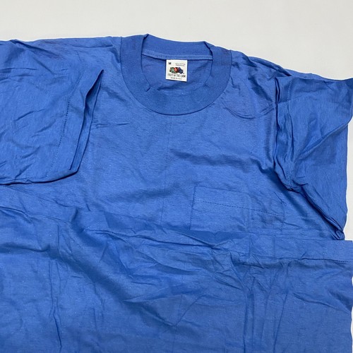 Vintage 1980s Fruit Of The Loom Blue Blank Single Stitch Pocket T Shirt Size M - Picture 3 of 4