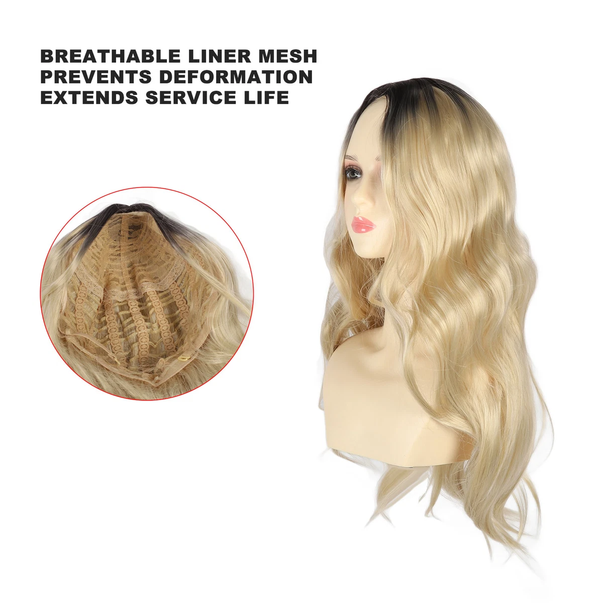 Wave Black Blonde Wig Fashion Black Gradient Blonde Wig Realistic