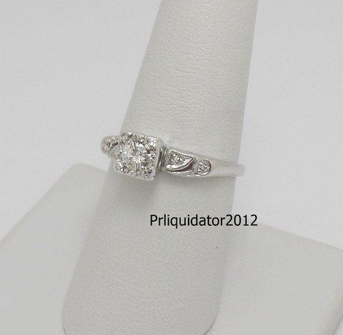 Vintage 1/4CT Natural Diamond Solitaire Engagement Wedding Ring 14K White Gold - Picture 4 of 15