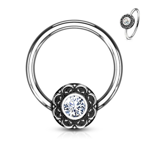 1 - 16GA (1.2mm) 3/8" (10mm) Crystal Filigree Captive Steel Hoop Ring CBR C283 - Picture 4 of 7