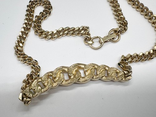 VINTAGE 9CT GOLD PLATED GEM SET CURB LINK CHAIN PENDANT NECKLACE 16" - Picture 8 of 9