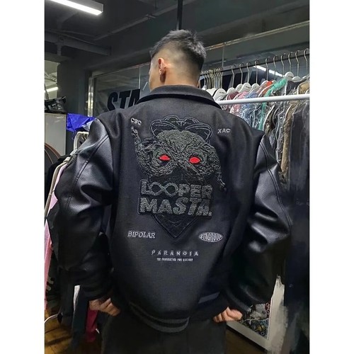 Men's Retro Letter Embroidered Jackets Coat Hip Hop Trend Baseball Couple Jacket - Picture 9 of 14