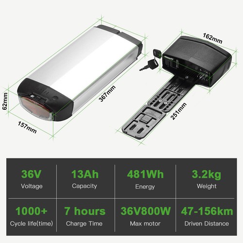 36V/48V Li-ion E-bike Akku Pedelec Gepäckträgerbatterie V-Bremse mit Ladegerät - Bild 13 von 27