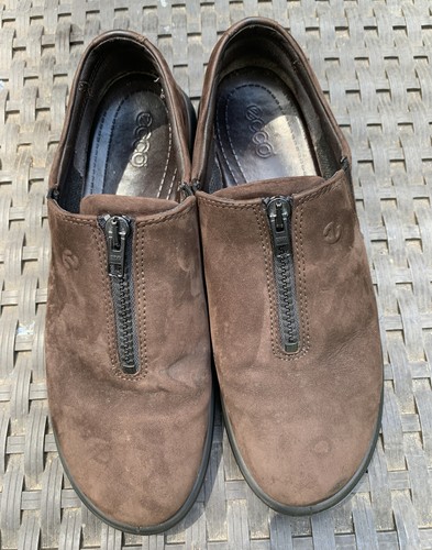 Ecco Brown Suede Leather Shoes Women's Sz US 10/10.5 EU 41 Zip Fastener Loafers - Picture 6 of 11