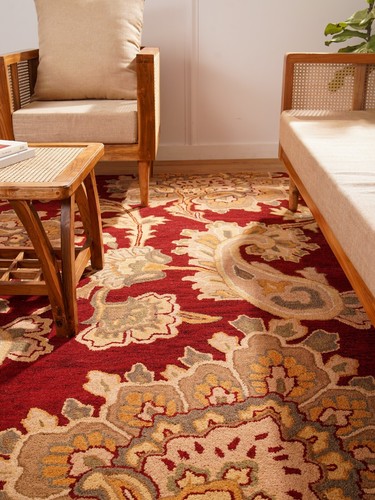 Alfombra ecológica de lana acolchada a mano floral roja oscura BBH Homes BBK00151 - Imagen 21 de 48