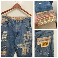 Mens VTG B.T Sport y2K Denim Street Party Distressed ripped flip hem Jeans SZ 34